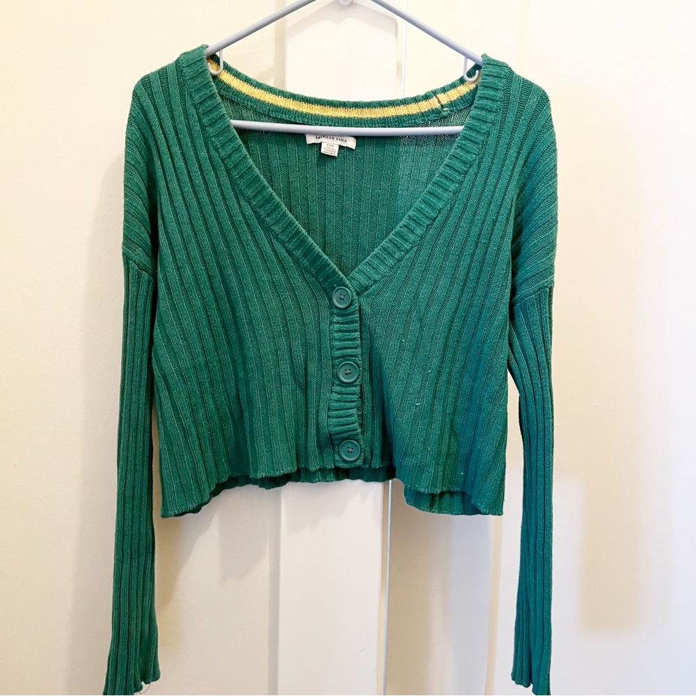 American Eagle Green Cropped Sweater